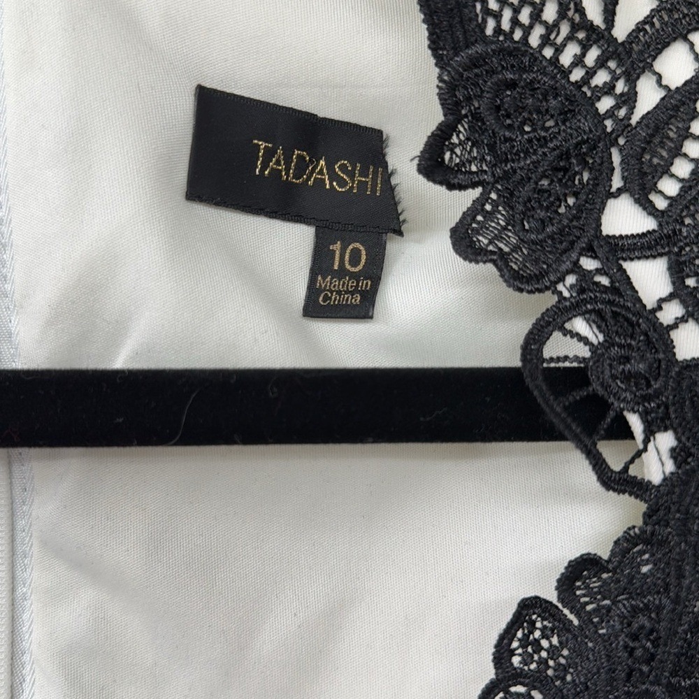 Tadashi Shoji Black Lace Ivory Sheath Dress Cap Sleeve AGD688MX Womens 10 - Picture 4 of 13